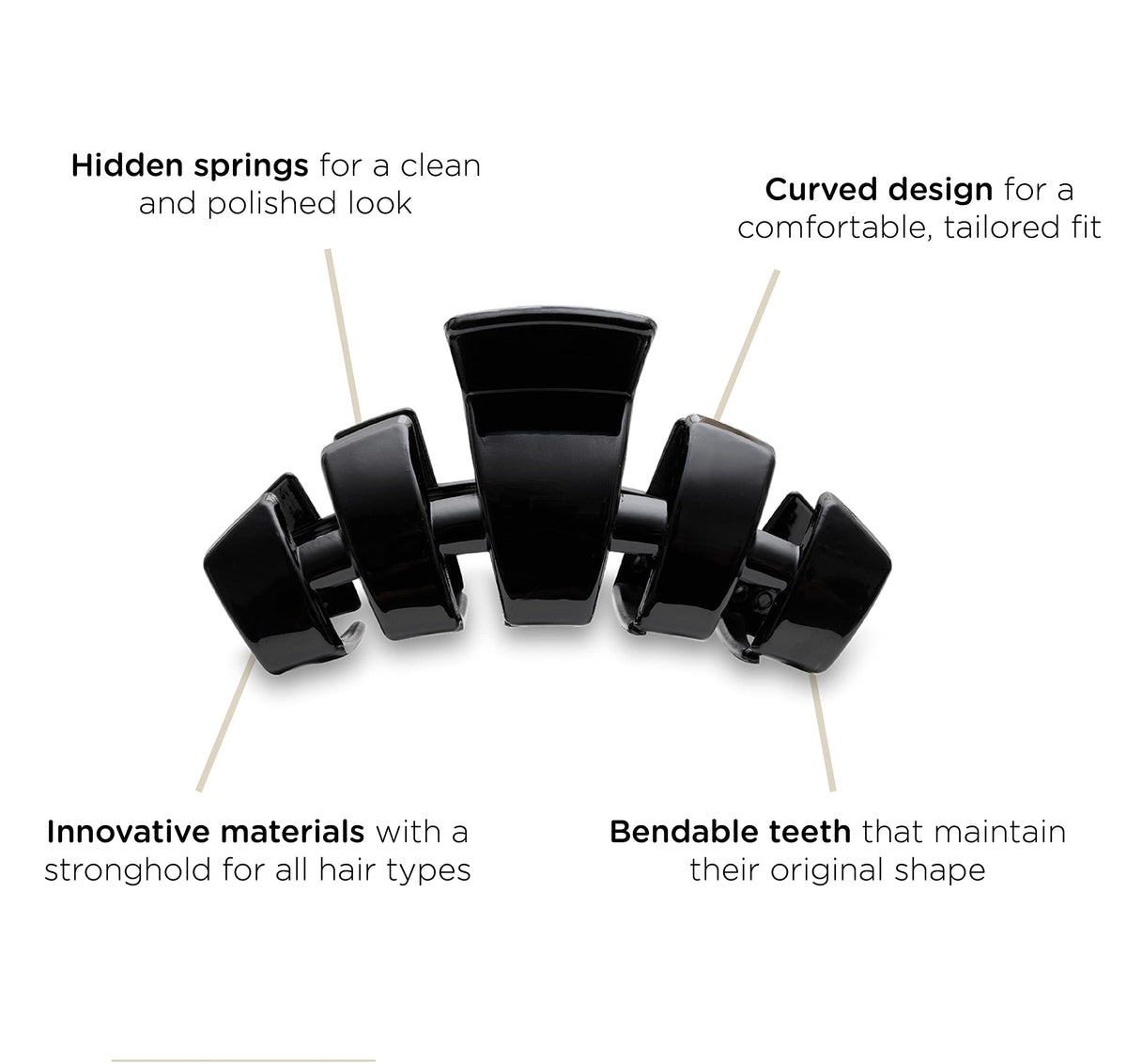 Teleties side view revealing hidden spring for smooth, polished look