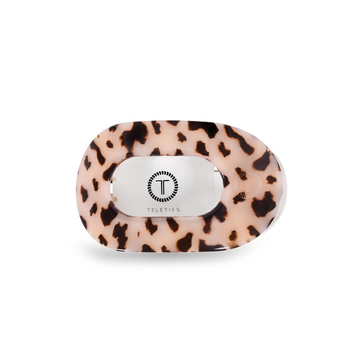 TELETIES large flat round clip front view shows sleek Blonde Tortoise finish and comfortable shape