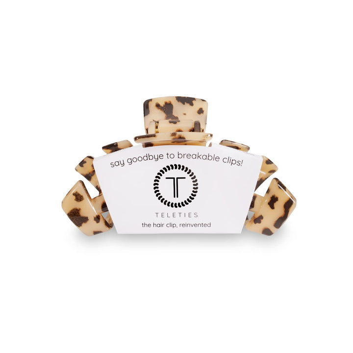 TELETIES front view Blonde Tortoise showing polished finish and reliable hold