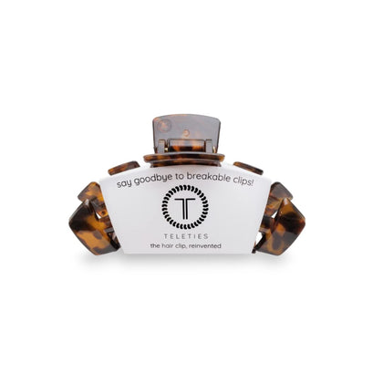Teleties large tortoise clip front view showing polished finish and secure grip