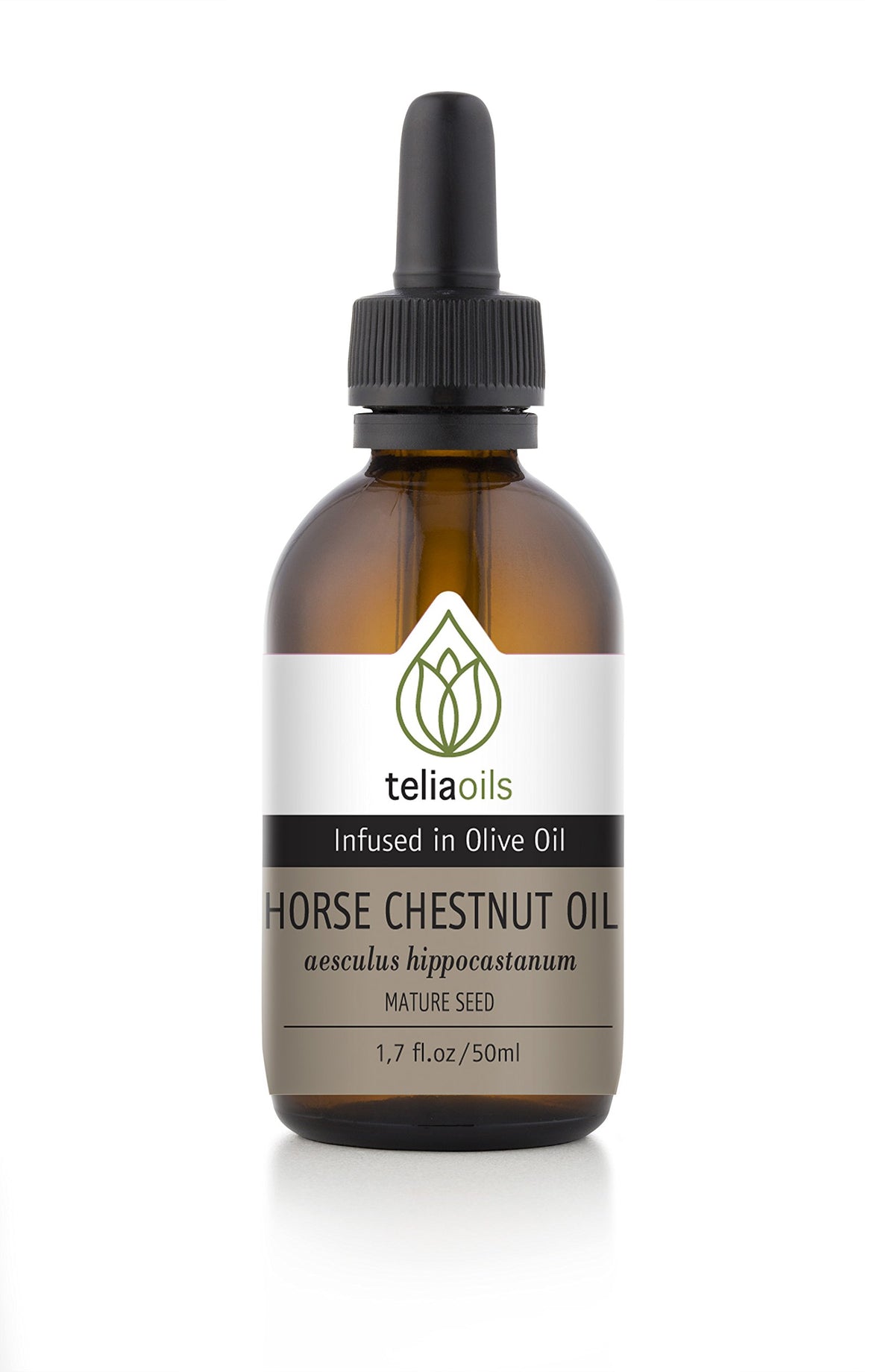 Teliaoils front bottle image showing amber glass and label, highlighting freshness benefit