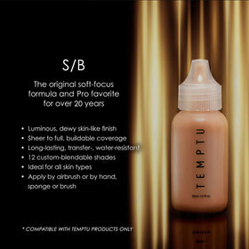 TEMPTU foundation bottle close-up showing smooth silicone texture for seamless blending