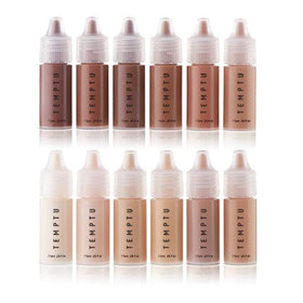 TEMPTU starter set front packaging showing 12 foundation bottles and case for easy selection