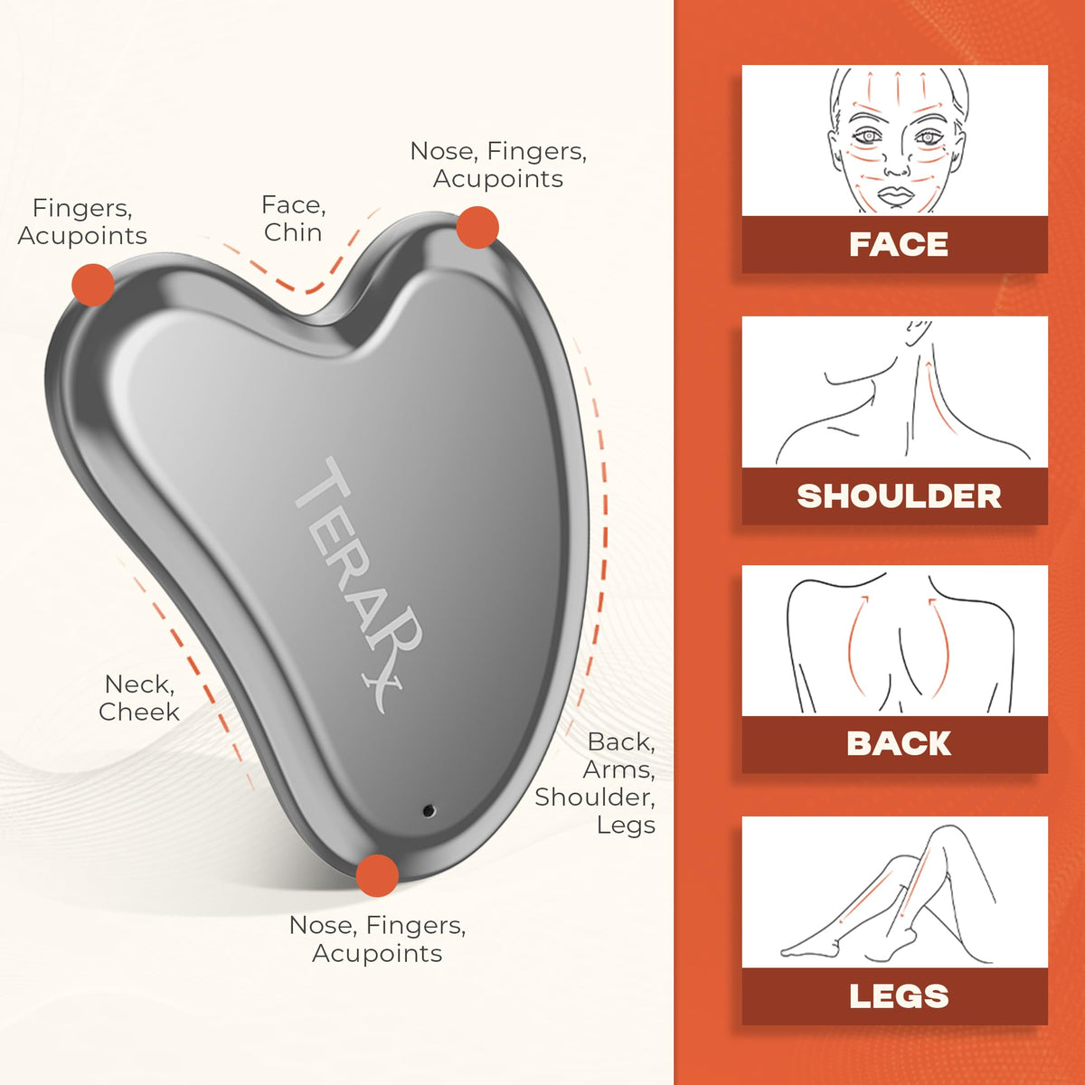 TeraRX gua sha demonstrating jawline strokes to relieve facial tension