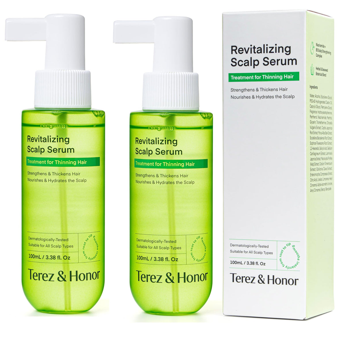 TEREZ & HONOR front packaging showing serum benefits and clean design