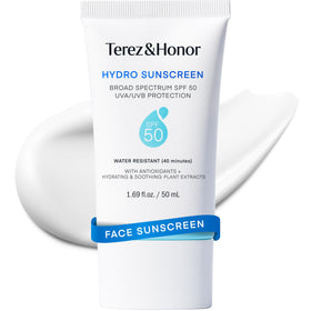 Terez & Honor front packaging showing SPF 50 and benefits on compact tube