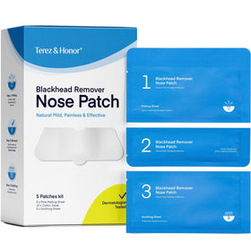 TEREZ & HONOR front packaging showing 5-piece nose patch kit and benefits