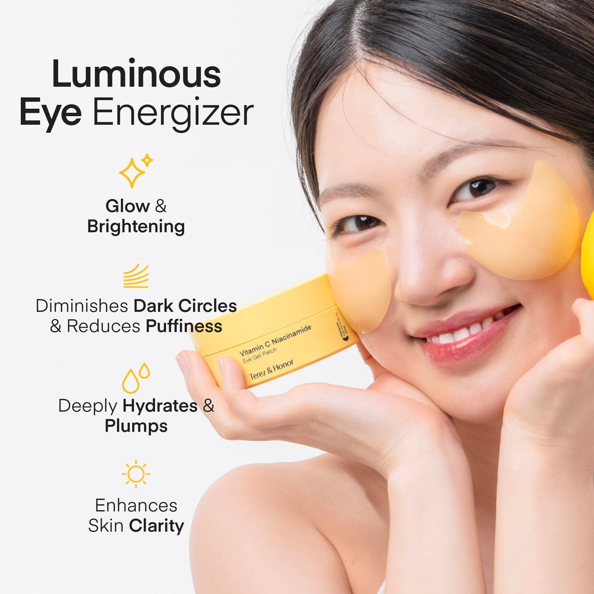TEREZ & HONOR jar opened with hydrogel eye patches ready to use for hydration