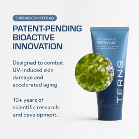TERNS product label and ingredient list close-up communicating clean, dermatologist-informed formula