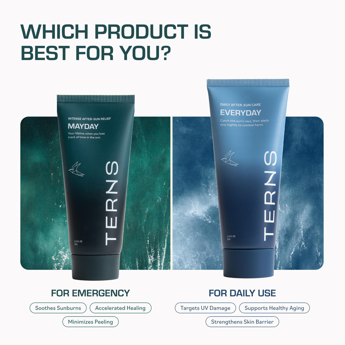 TERNS Mayday applied to facial cheek showing gentle, nongreasy finish and soothing benefit