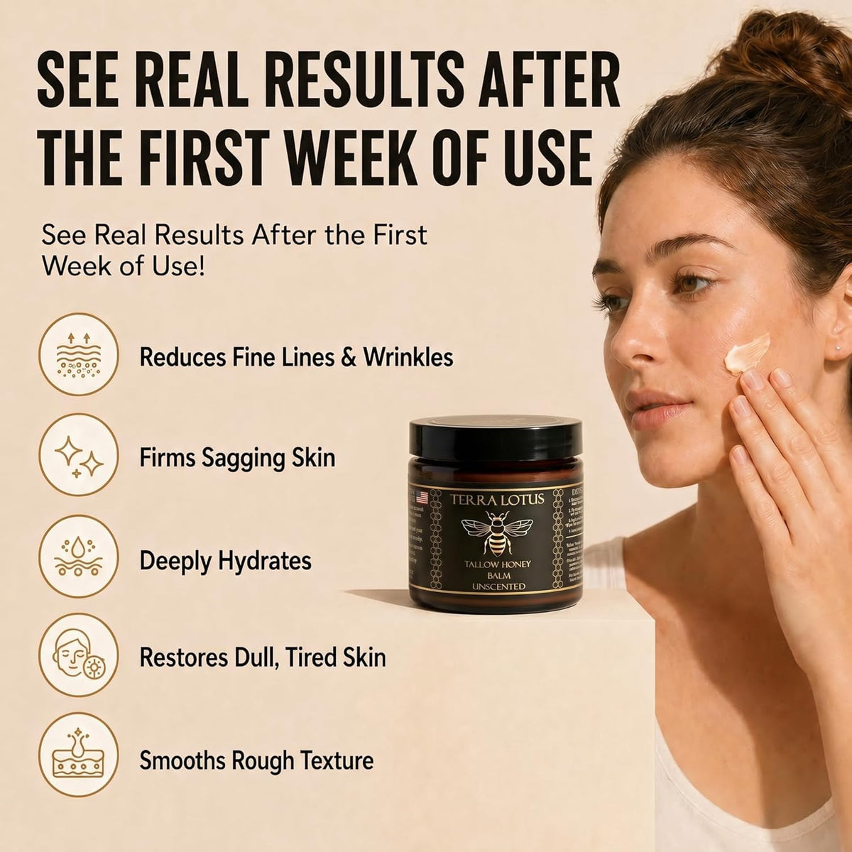 Terra Lotus balm being applied to hand illustrating fast absorption benefit