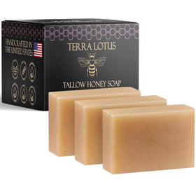 Terra Lotus front packaging showing three lavender soap bars and benefits