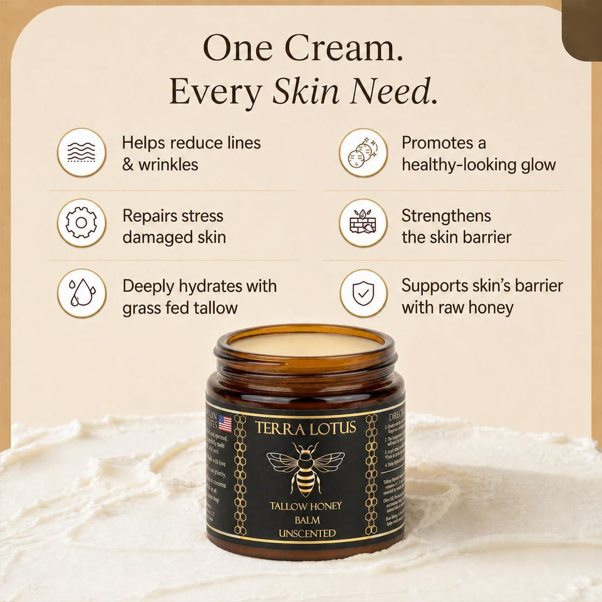 Terra Lotus label close-up highlighting handmade organic formulation benefit