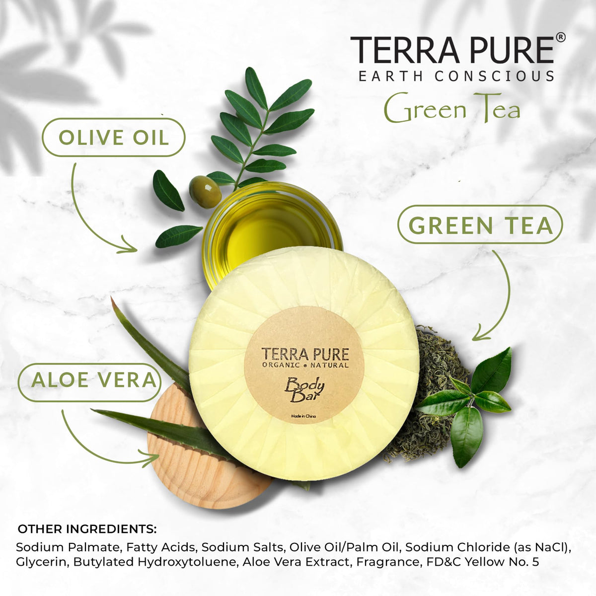 Terra Pure bar held in hand illustrating 1.25 oz travel size for easy guest use and stocking