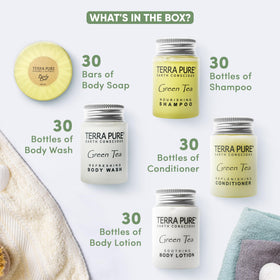 Terra Pure bottle label detail showing ingredients like aloe and olive oil benefits