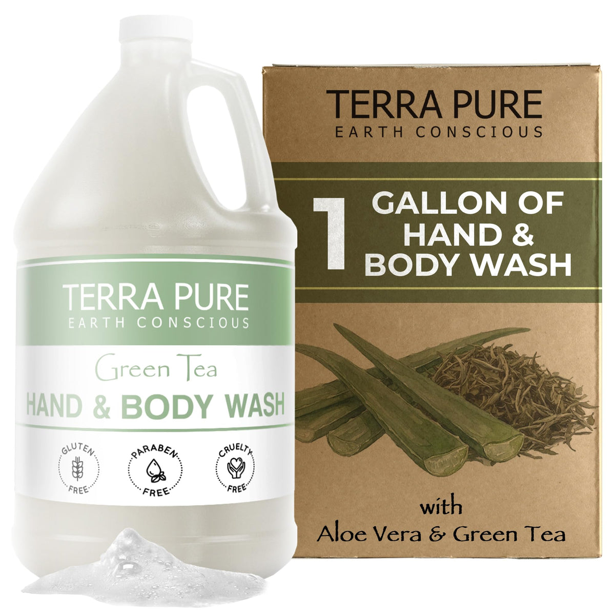 Terra Pure gallon front label showing product benefits and scent