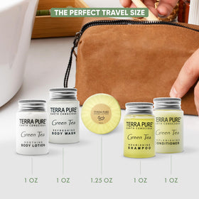Terra Pure lotion bottle top view illustrating controlled dispensing and soft-skin benefit