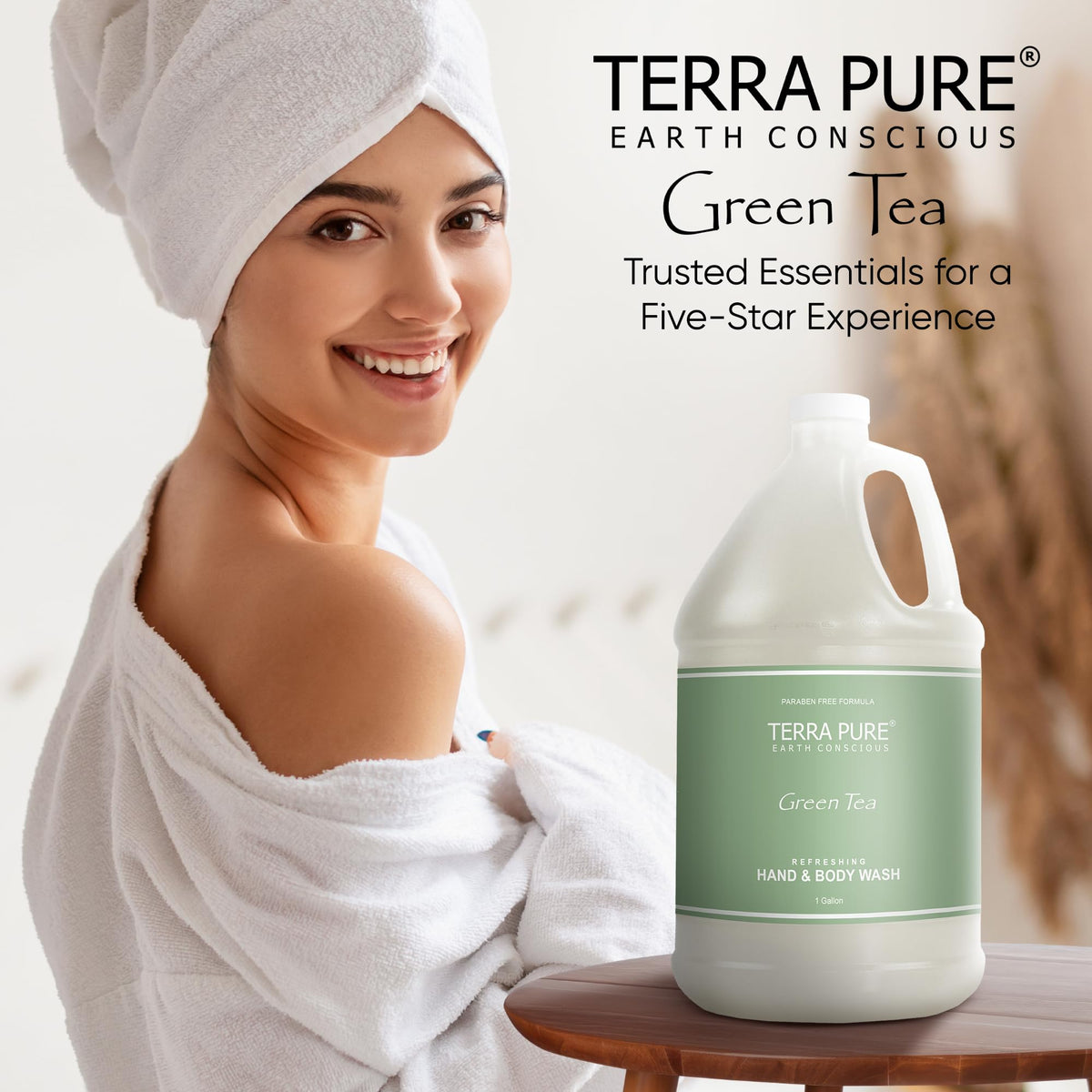 Terra Pure packaging displaying earth-conscious icons and paraben-free claim