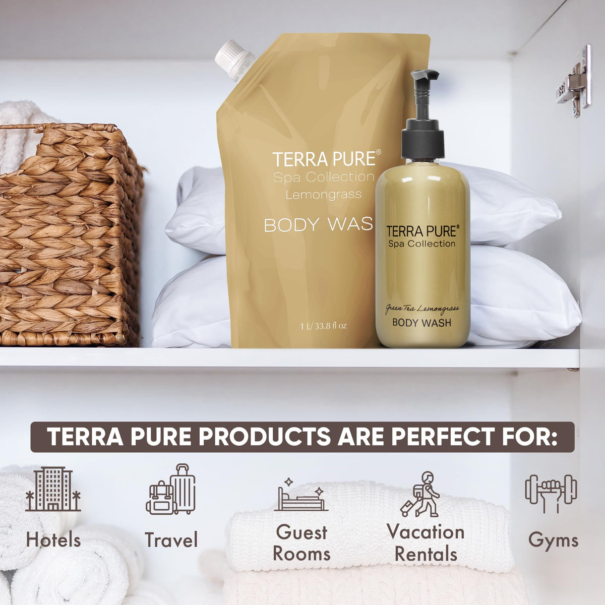 Terra Pure refill bag close-up highlighting pour spout and refill ease