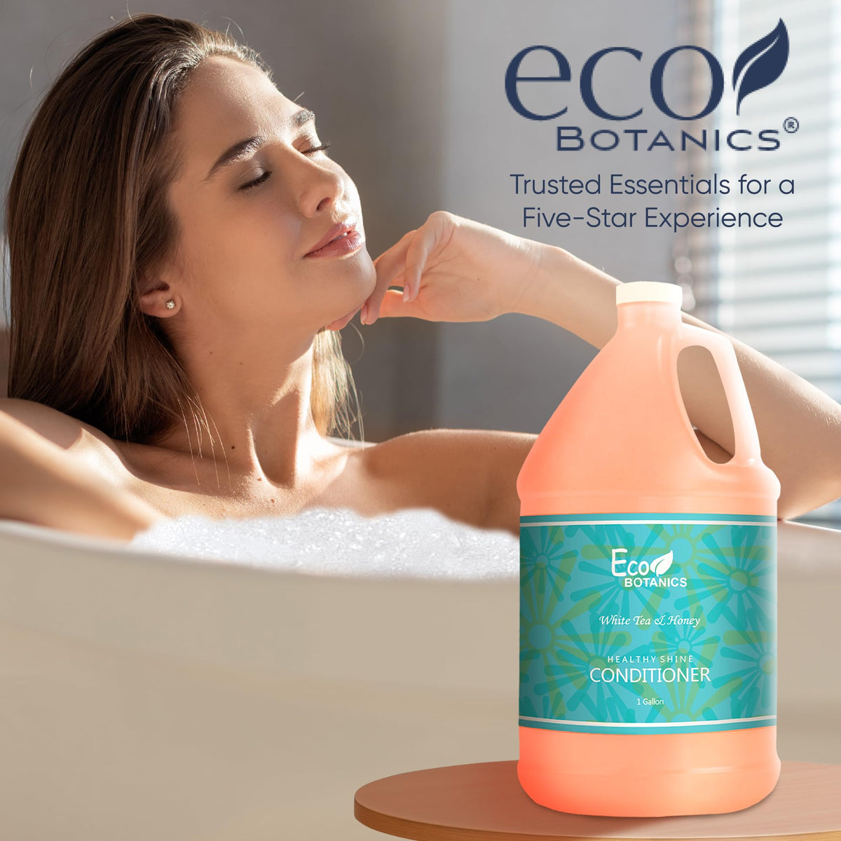 Terra Pure conditioner in a hotel shower setting creating a spa atmosphere