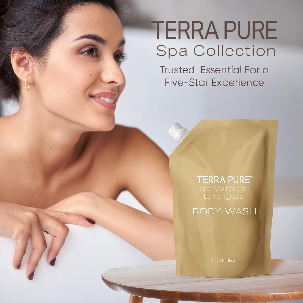 Terra Pure held in hand for scale showing 1L size and bulk convenience