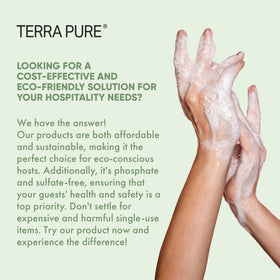 Terra Pure gallon beside hand to show size and easy handling