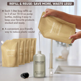 Terra Pure shampoo foam on hand demonstrating creamy texture benefit