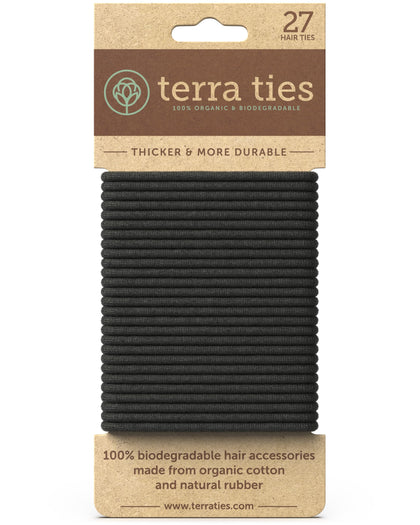 Terra Ties front packaging showing 27-pack and eco labels for sustainable choice