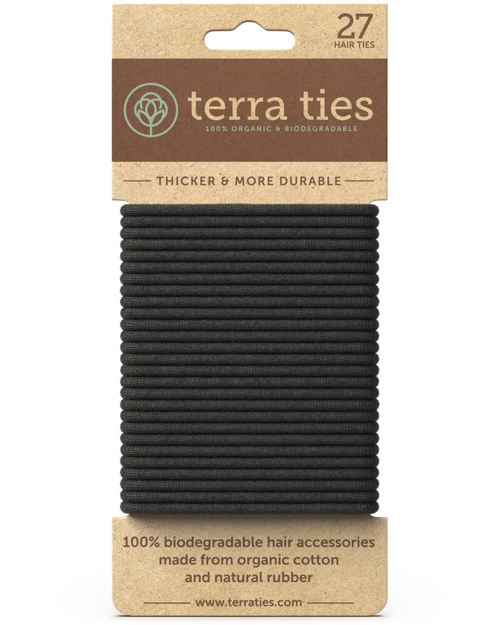 Terra Ties front packaging showing 27-pack and eco labels for sustainable choice