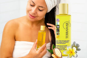 Óleo Terramar applied to dry hair for frizz control and smooth finish