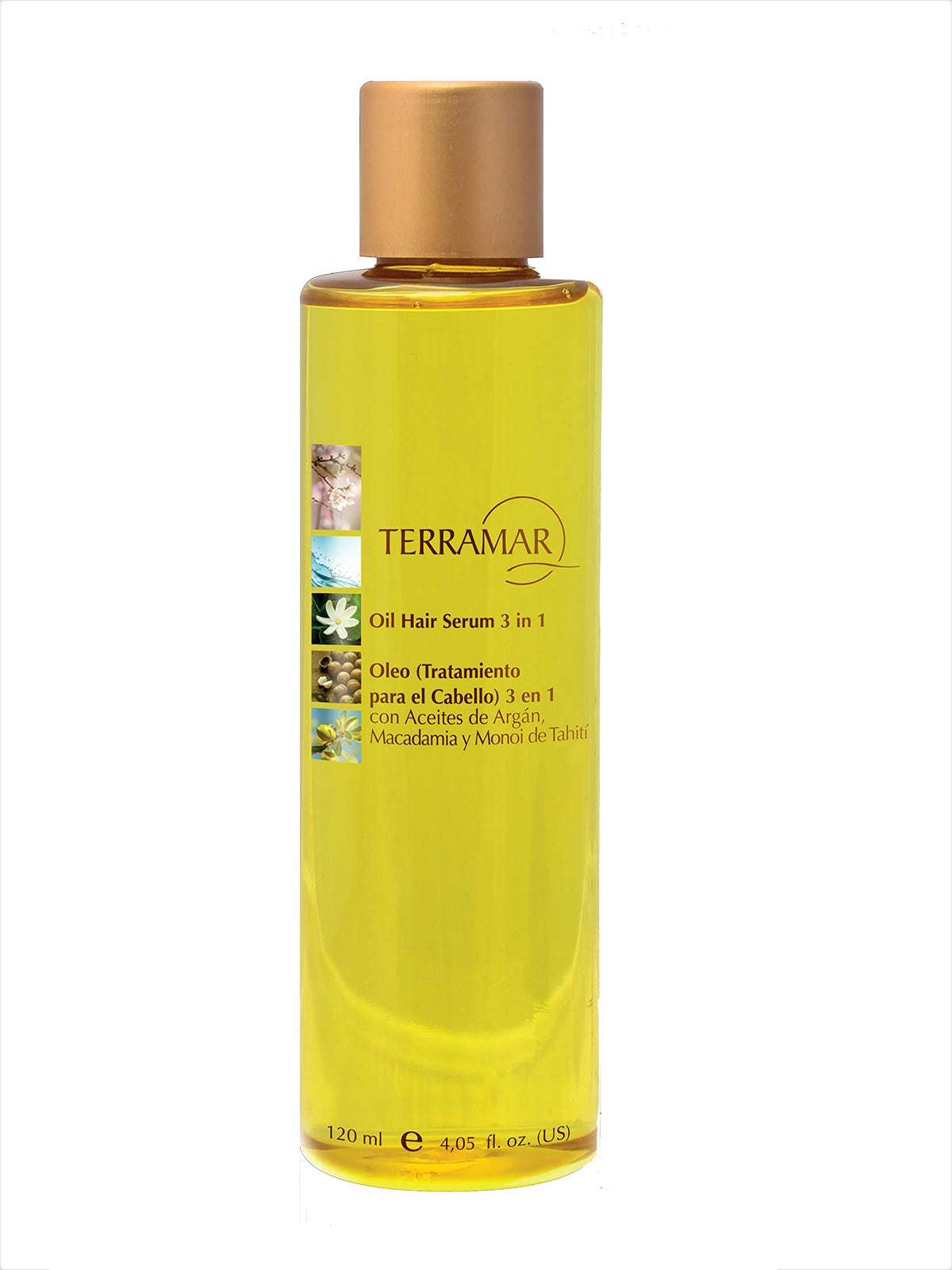 Terramar Óleo ingredients spread with argan macadamia and Monoi highlighting nourishing benefits