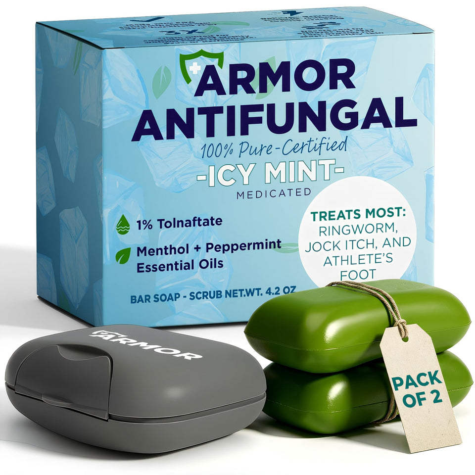 Terramed Just Think Comfort front packaging showing two medicated soap bars and case, convenient travel solution