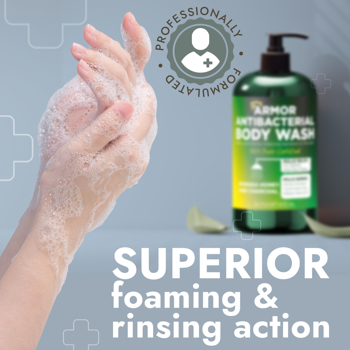 Terramed Just Think Comfort in-shower use demonstrating effective cleansing action