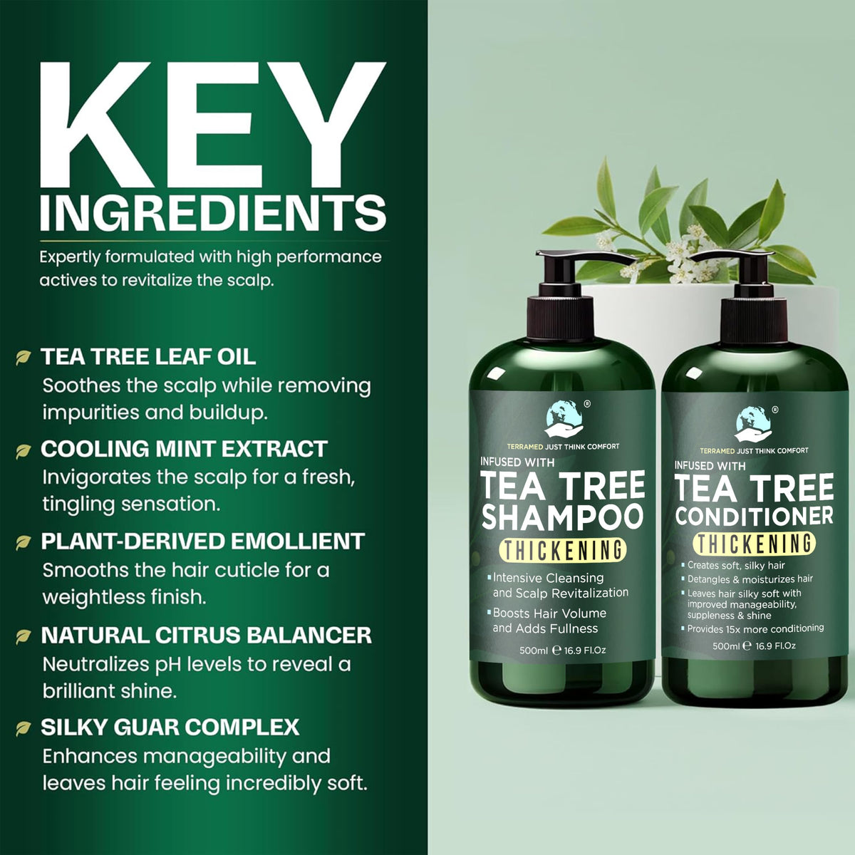 Terramed Just Think Comfort in-use application on wet hair showing scalp massage