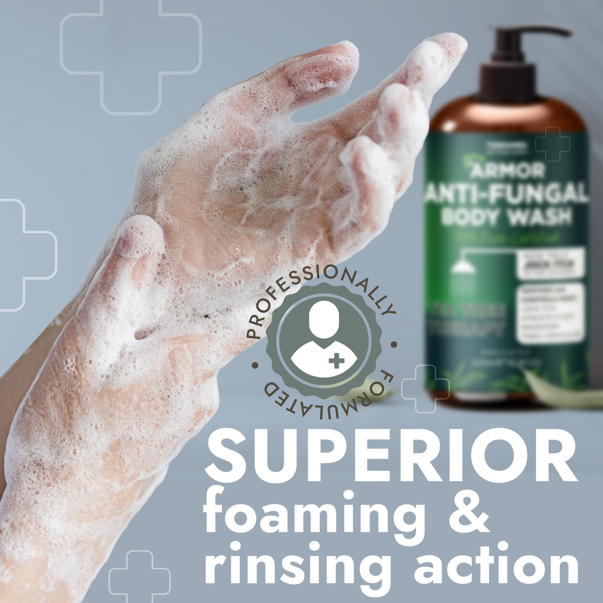 Terramed Just Think Comfort label close-up listing tea tree and aloe vera benefits