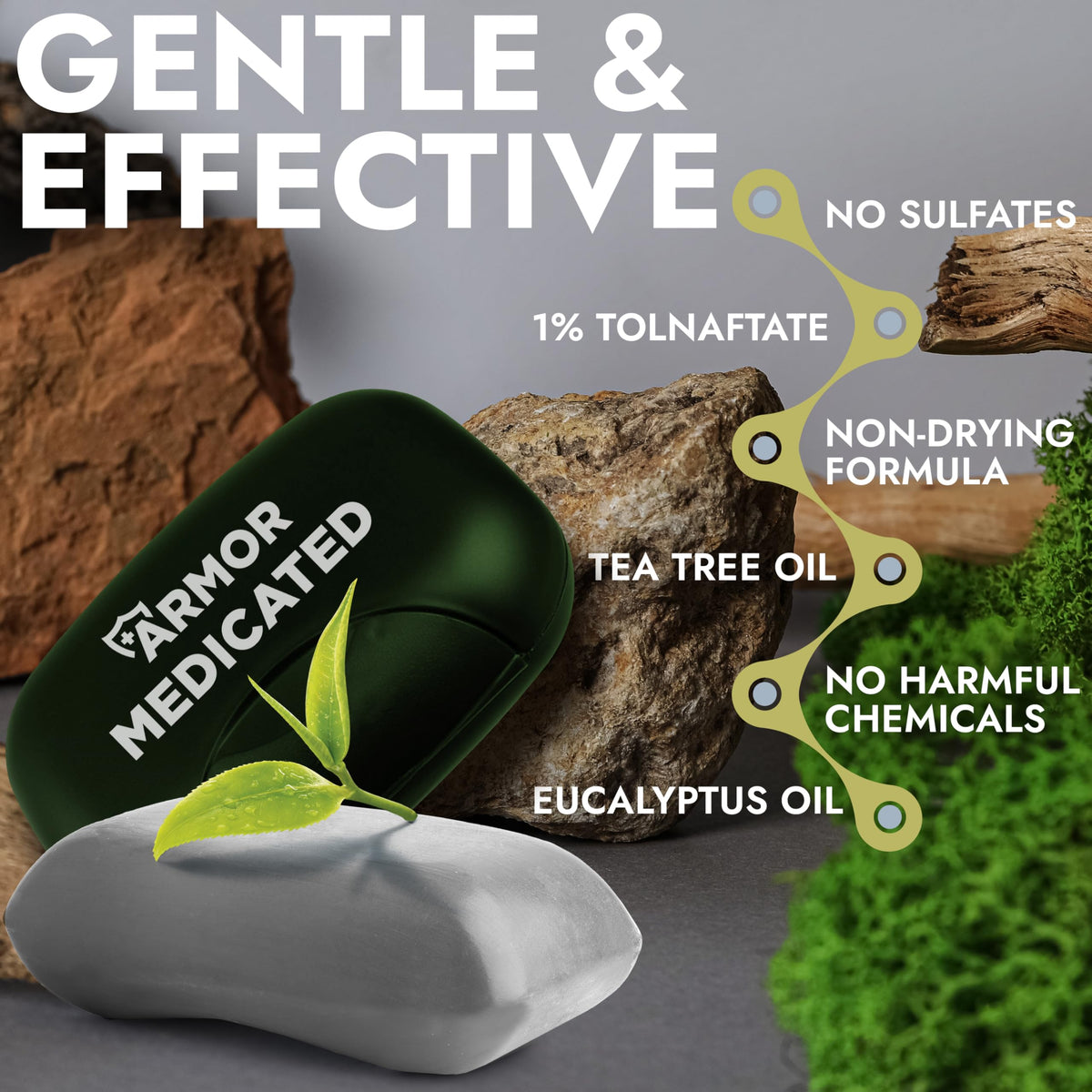 Terramed Just Think Comfort lather texture demonstration showing rich foam for thorough cleansing benefit