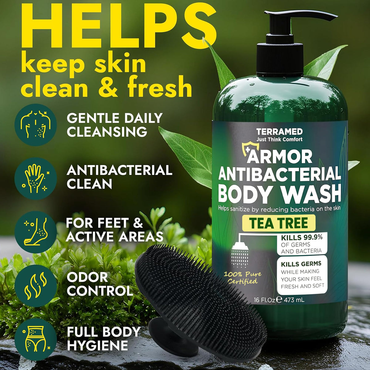 Terramed Just Think Comfort silicone scrubber close-up boosts exfoliation