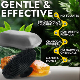 Terramed soap with silicone scrubber in hand improving lather and exfoliation benefit