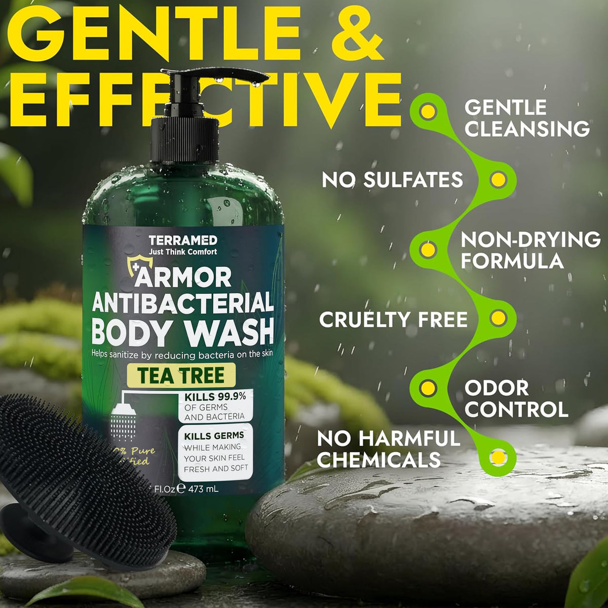 Terramed Just Think Comfort creamy foam texture demonstrating gentle cleanse