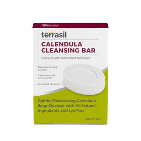 terrasil soap front packaging showing calendula and calming benefits