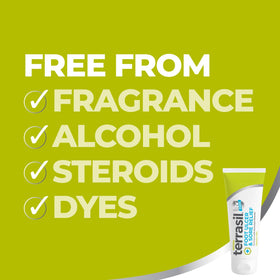 terrasil tube shown in hand to illustrate 3oz size and portability for daily use