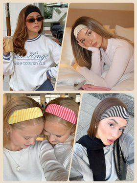TERSE flat lay of all six stripe and solid headbands for outfit coordination