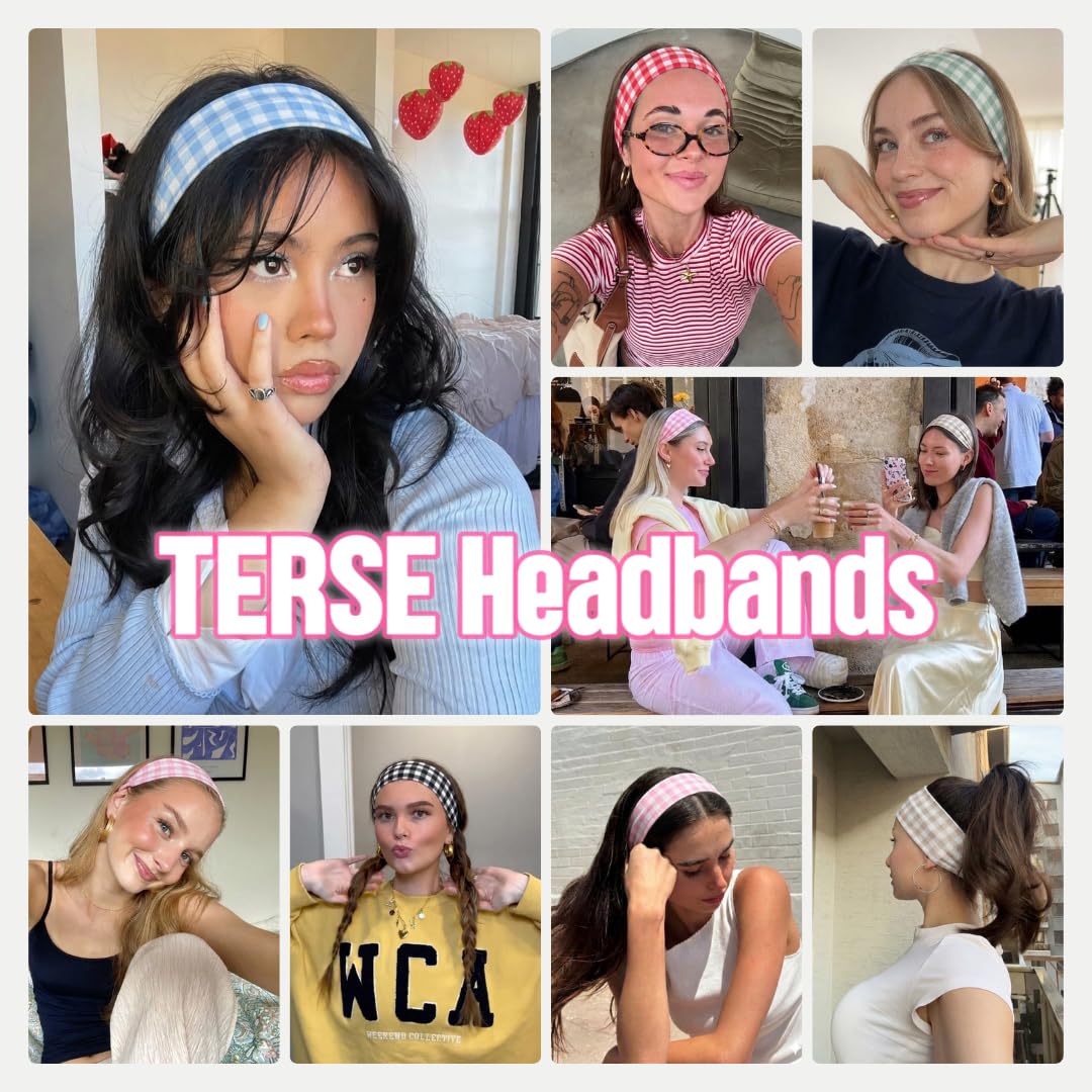 TERSE flat lay of all six plaid headbands, mix-and-match styling benefit