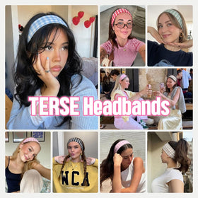 TERSE flat lay of all six plaid headbands, mix-and-match styling benefit