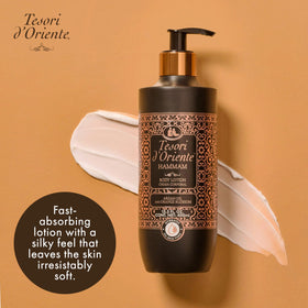Tesori d'Oriente lotion application on arm for smooth, non-greasy finish