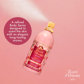 Tesori d'Oriente bottle in hand to show travel size and portability benefit