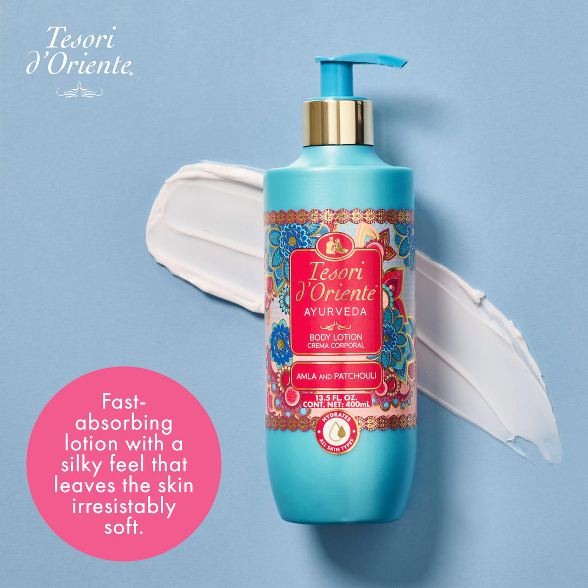 Tesori d'Oriente applied on arm demonstrating smooth hydration and non-greasy feel
