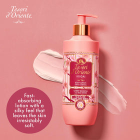 Tesori d'Oriente application on arm demonstrating quick absorption and instant softness benefit