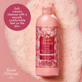 Tesori d'Oriente bottle staged in bathtub scene illustrating relaxing bath ritual benefit