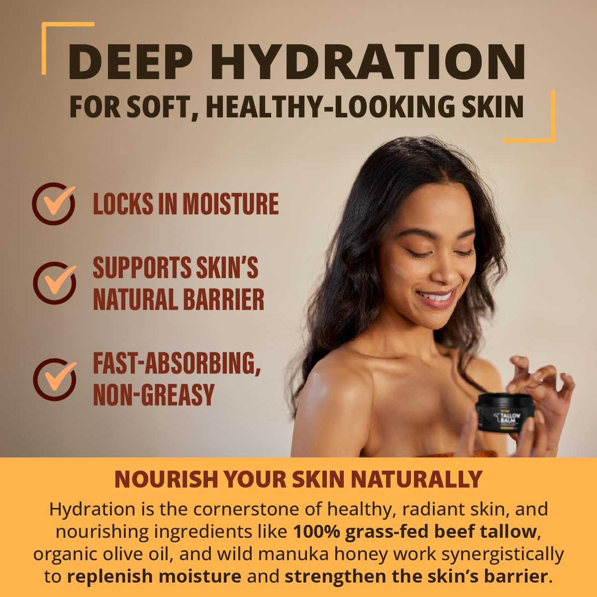 TETON next to olive oil pour emphasizing deep conditioning benefits